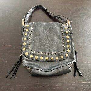 Steve Madden Black Leather Boho Studded Crossbody Bag Handbag